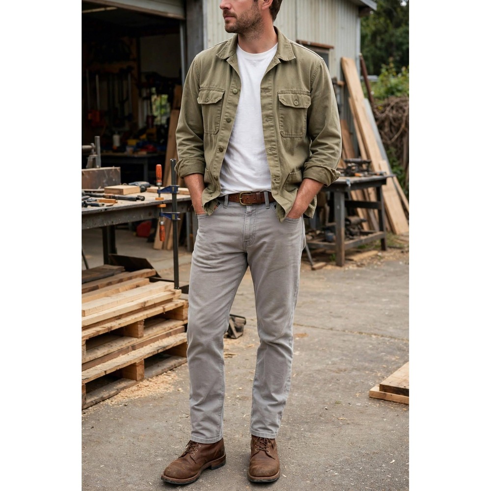 Flint and Tinder Mens 32x32 Straight Fit Work Jeans Gray Solid Utility Casual